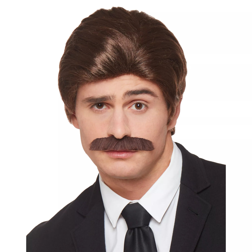 Brown '70s Wig and Mustache