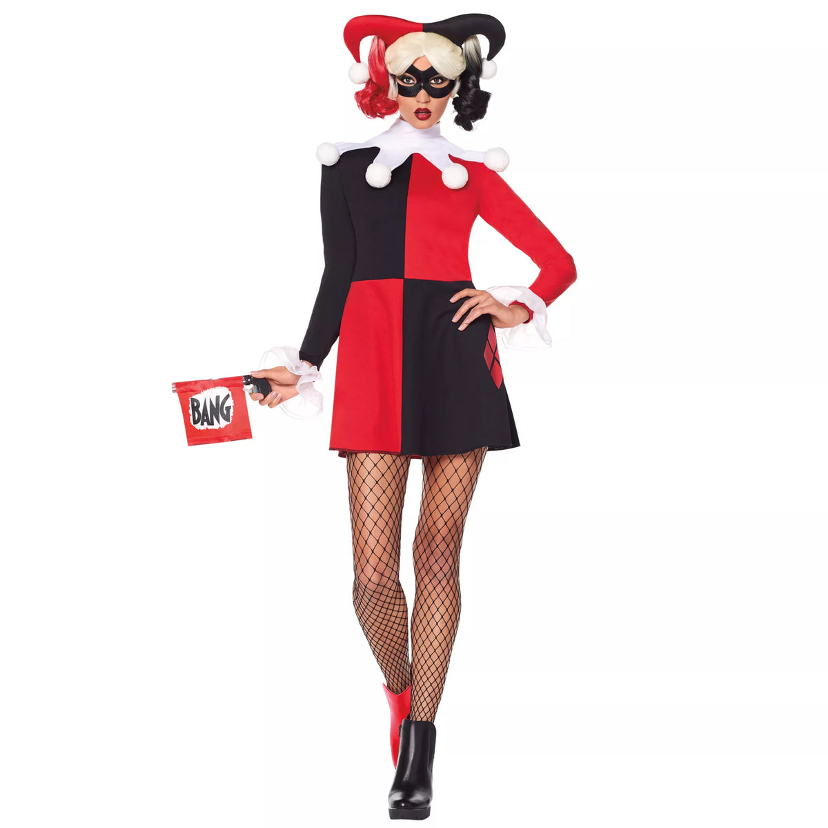 Adult Harley Quinn Red and Black Dress Costume - DC Villains