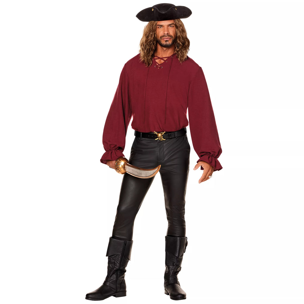 Adult V-Neck Burgundy Peasant Top