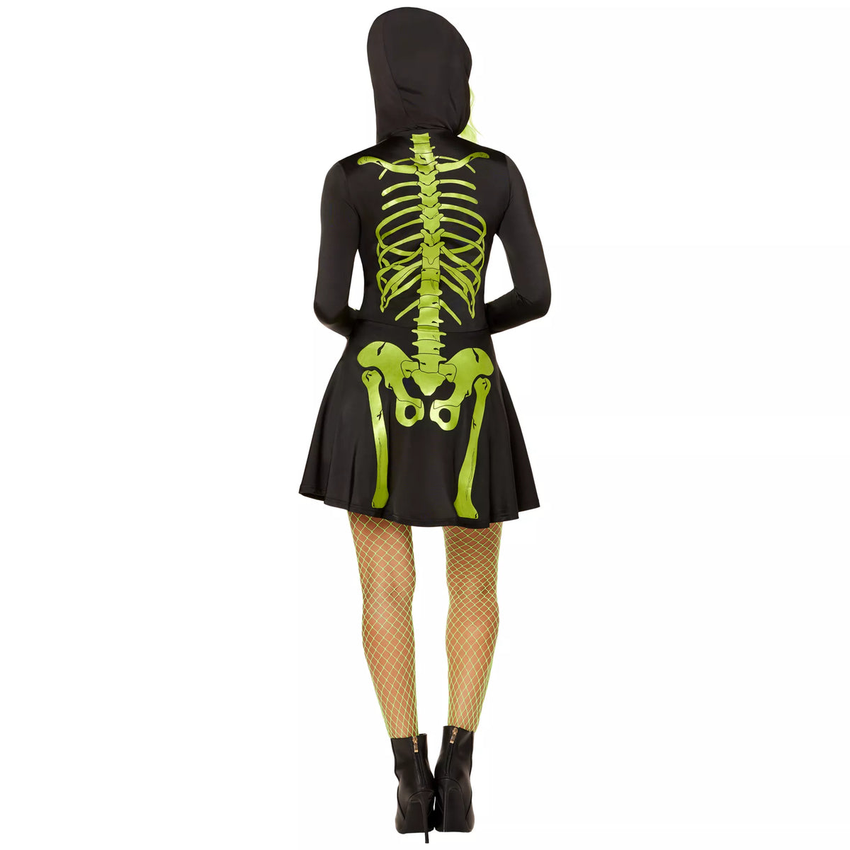 Adult Neon Green Skeleton Hooded Dress