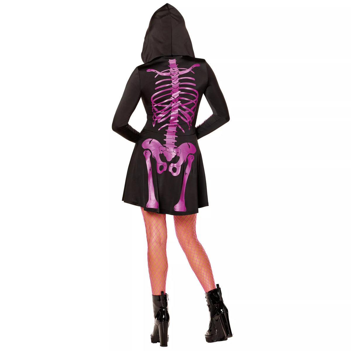 Adult Neon Pink Skeleton Hooded Dress