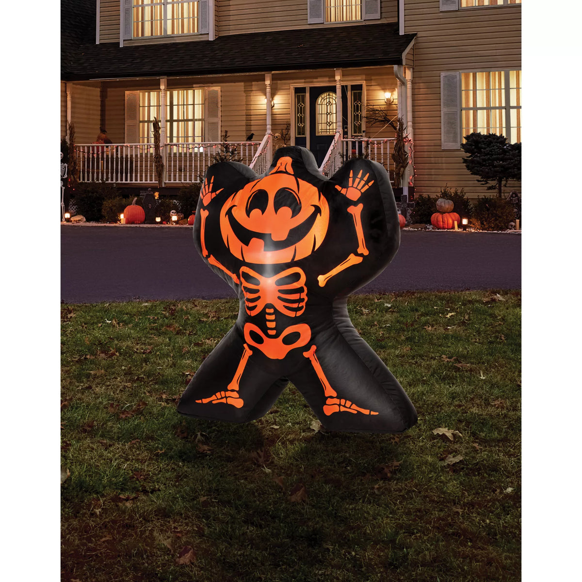 2 Ft Light-Up Jack-O-Lantern Skeleton Inflatable Decoration