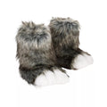 Gray Furry Paw Slippers