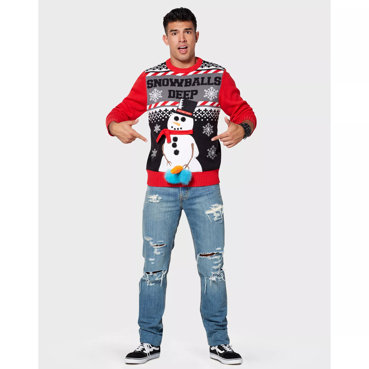 Light-Up Snowballs Deep Ugly Christmas Sweater