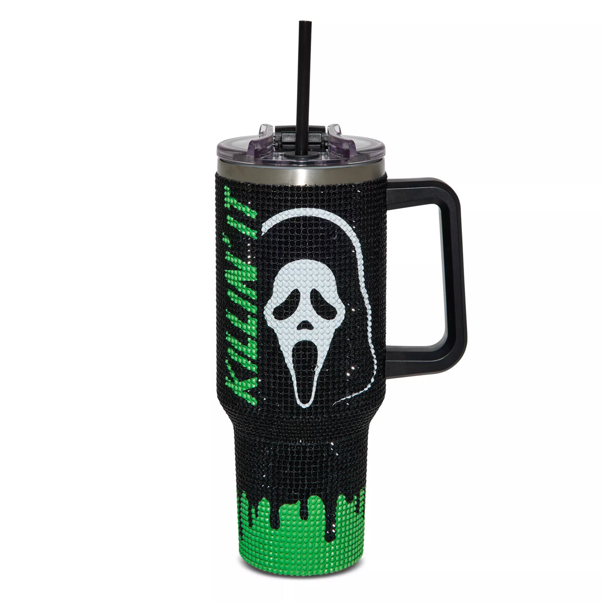 Ghost Face Killin' It Green Rhinestone Travel Tumbler with Straw - 40 oz.