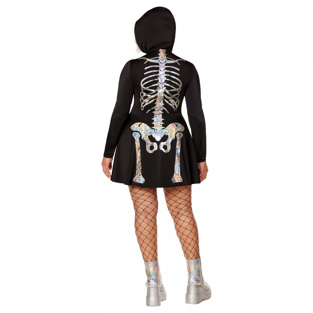 Adult Holographic Skeleton Hooded Dress
