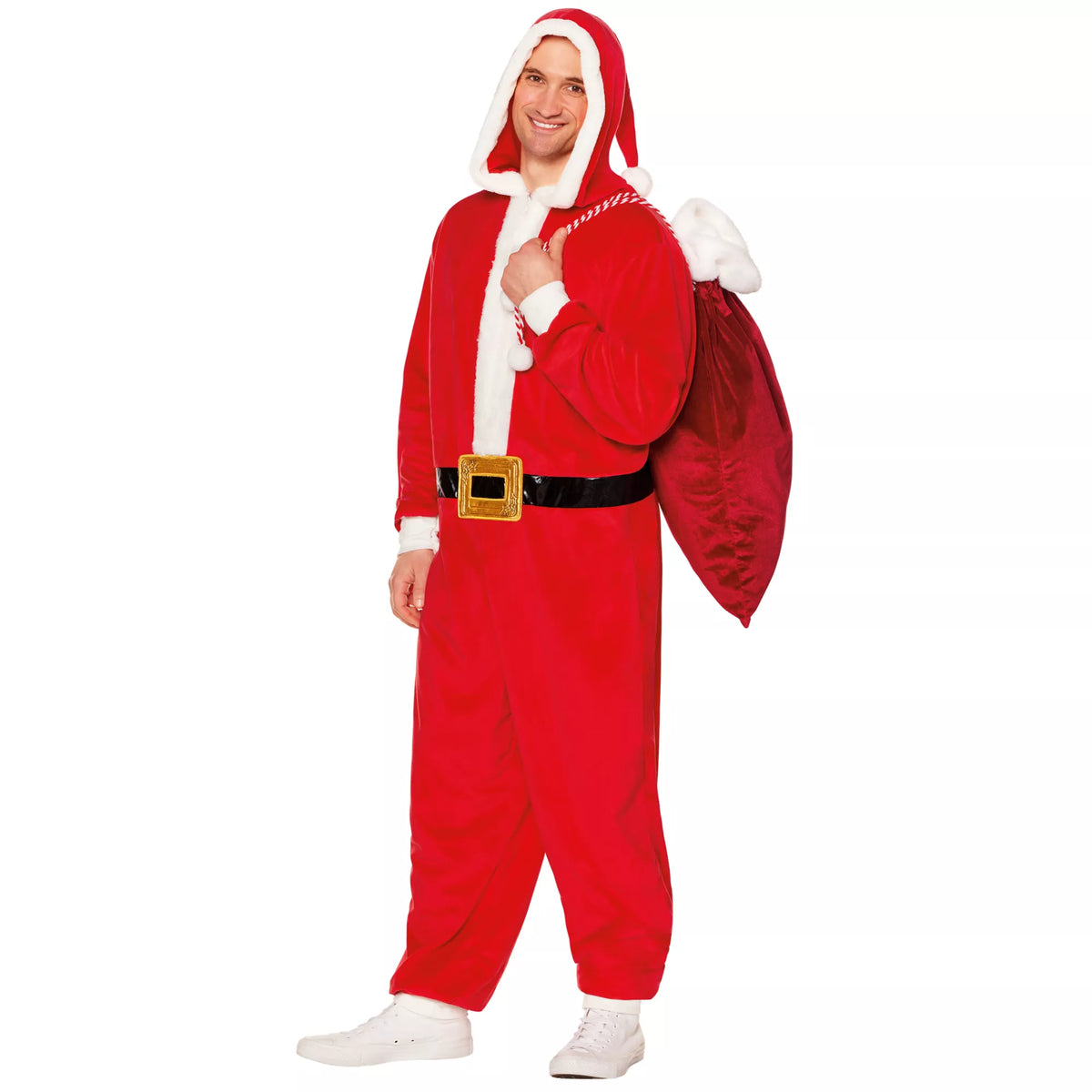Adult Santa Hooded Jumpsuit Costume