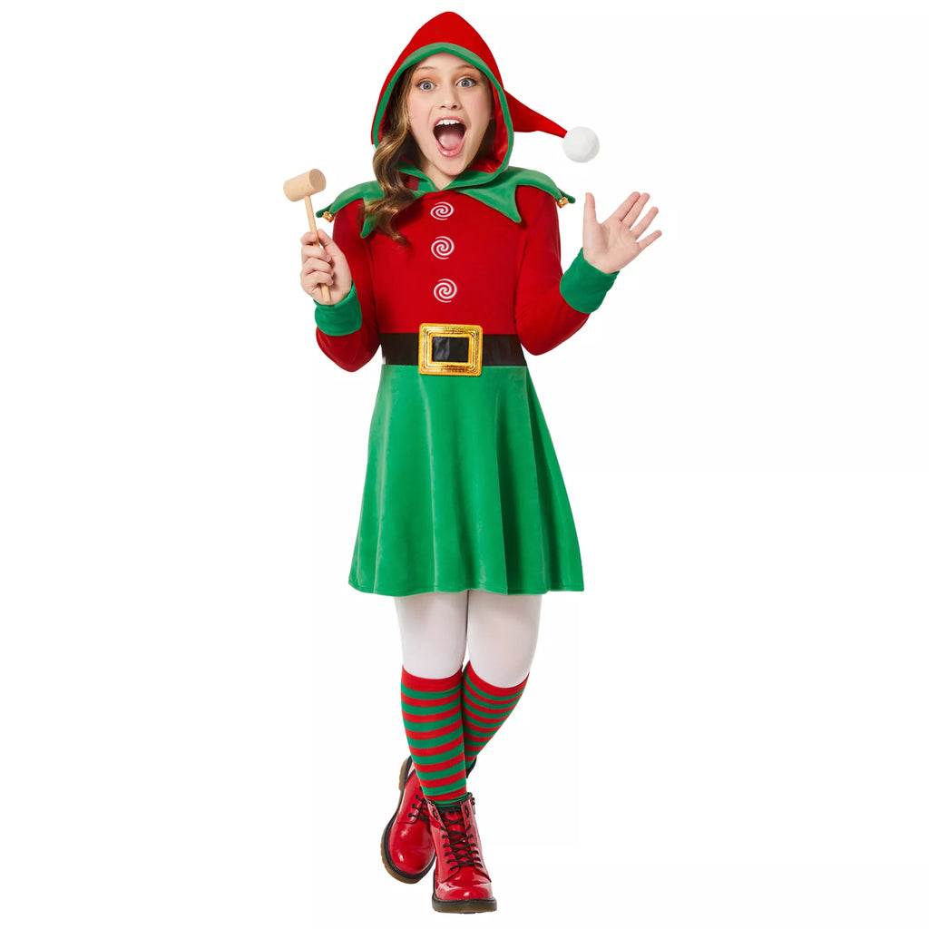 Kids Elf Hooded Dress Costume